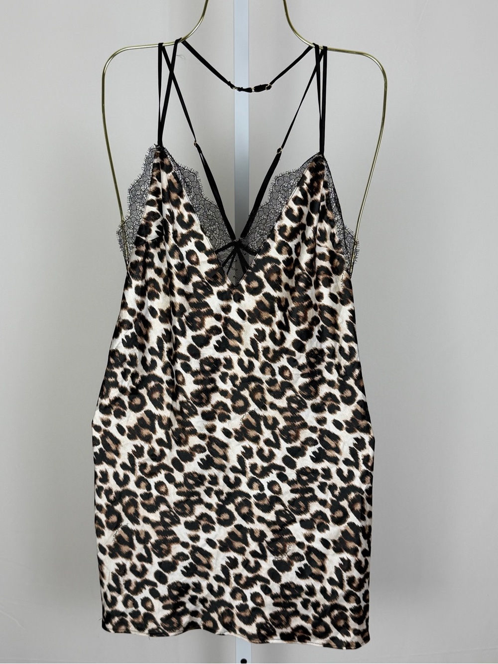Victoria’s Secret Leopard Satin Lace Slip Dress S Strappy Back Y2K